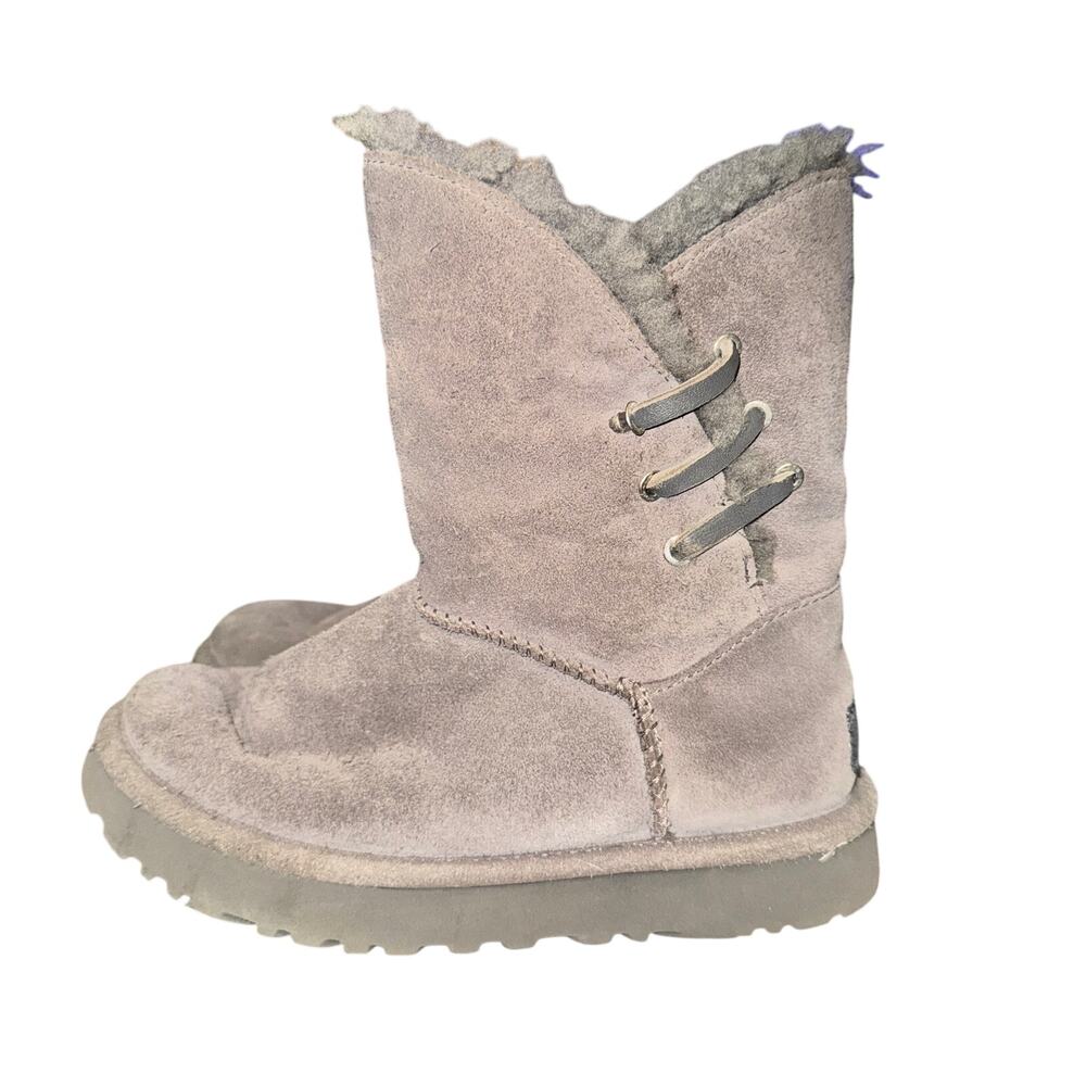 Ugg Constantine Boot Women's Size 5 Gray Leather Shearling Lined Lace Detail